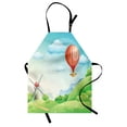 thumbnail image 1 of Grass Apron, Summer Season with Mill and Hot Air Balloon Style Cartoon Design Illustration, Unisex Kitchen Bib with Adjustable Neck for Cooking Gardening, Adult Size, Multicolor, by Ambesonne, 1 of 4