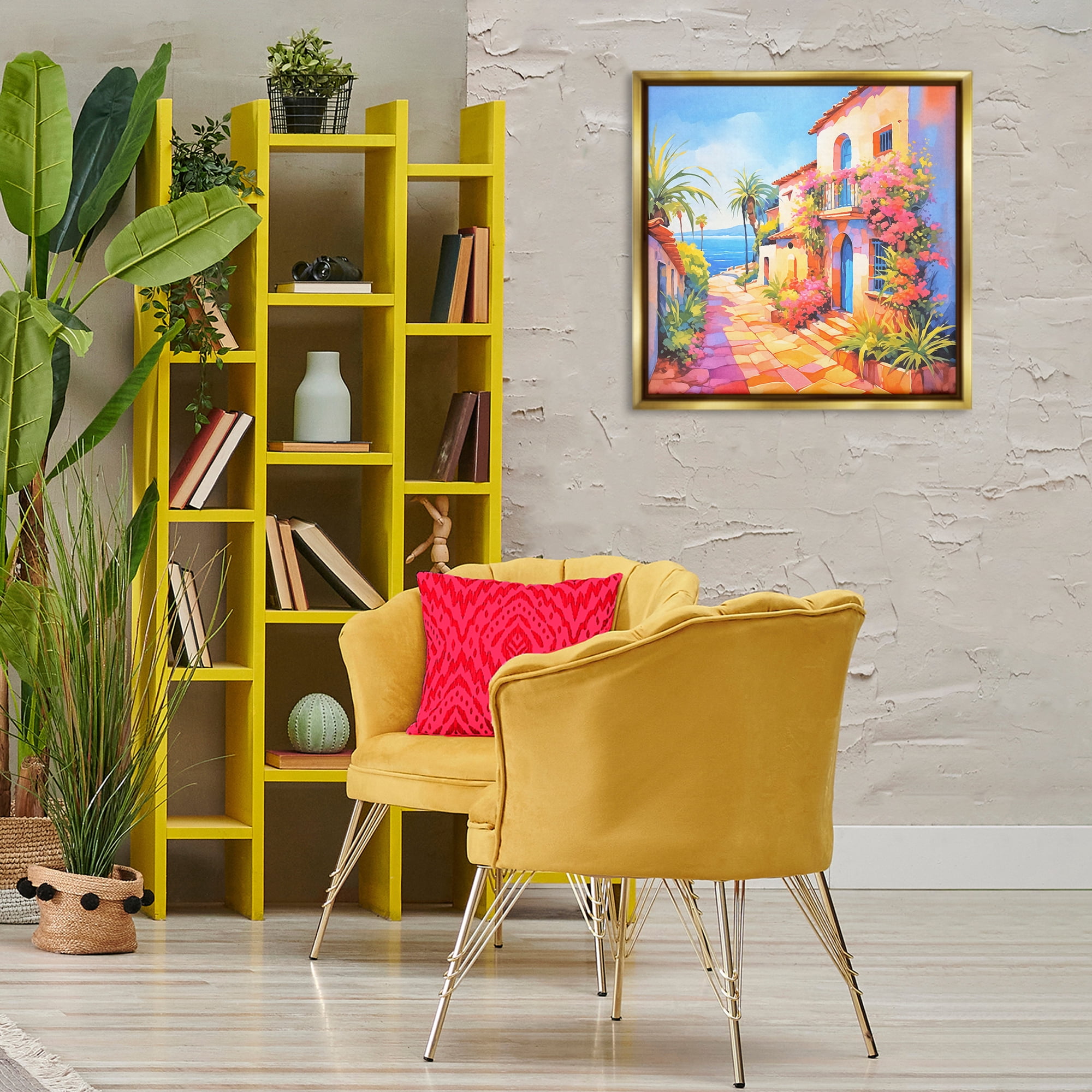 Stupell Industries Tropical Bella Vista Scenic & Cityscapes Painting Gold Floater Framed Canvas Art Print Wall Art, 25 x 25