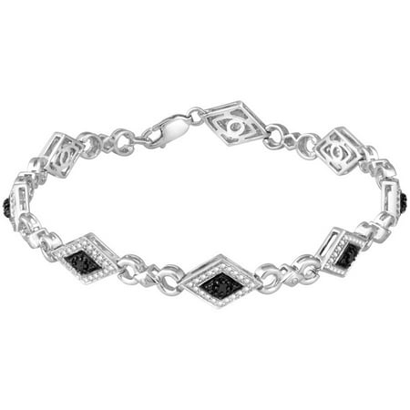 1/6 Carat T.W. Black Princess Diamond Sterling Silver Fashion Link Bracelet, 7