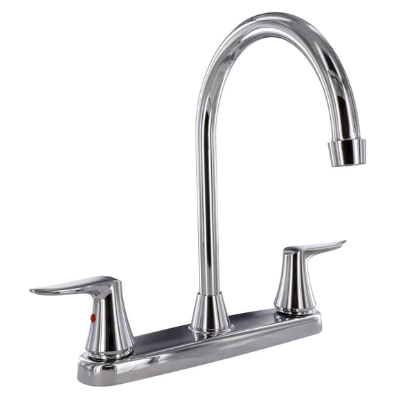 Phoenix Faucet PF221305 Catalina; Used For Kitchen; Single Piece 8 Inch Deck Mount; 9 Inch Hi-Arc Spout; 2 Polished Chrome Plated Lever Handles; Polished Chrome Plated/Plastic Underbody