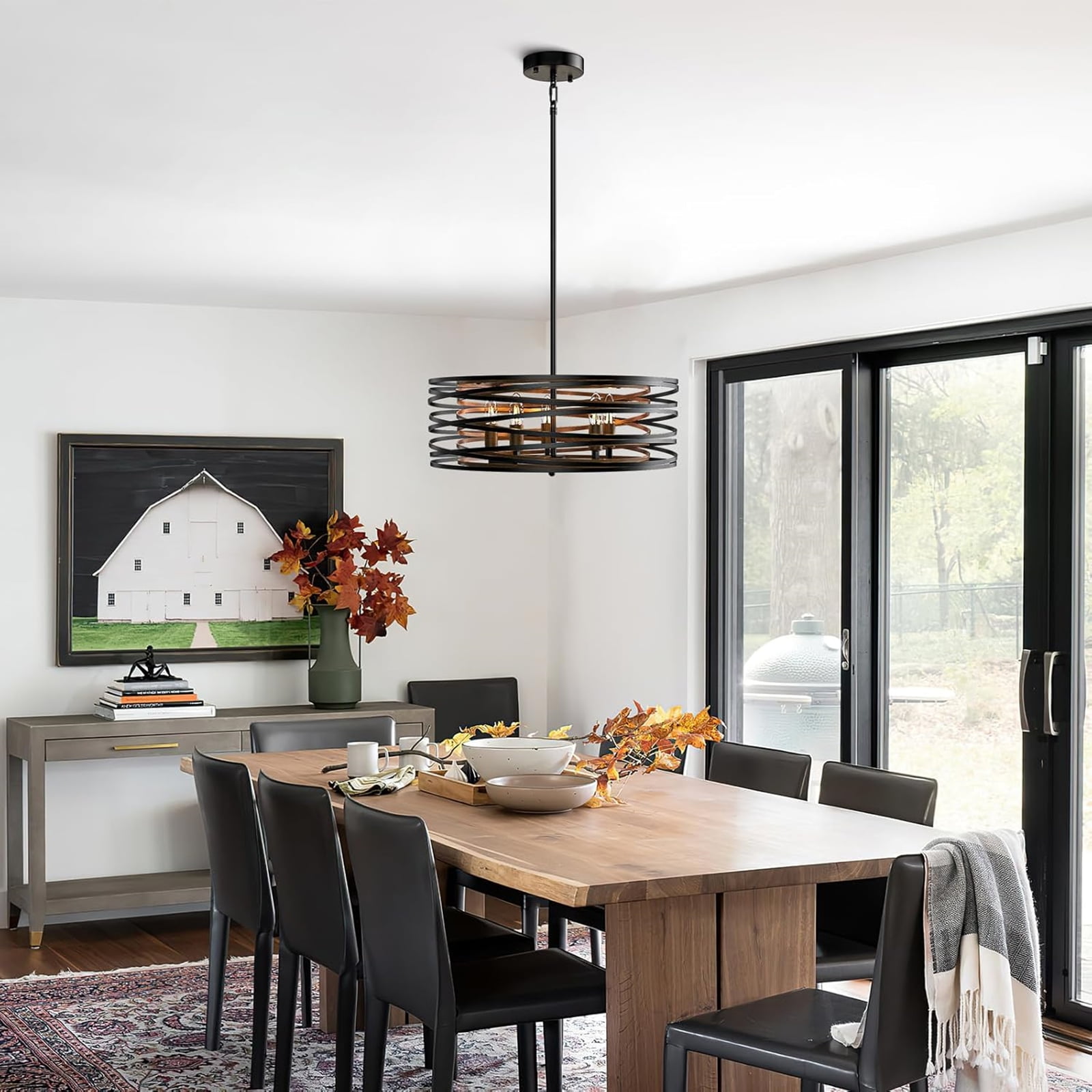 5-Light Dinging Room Lighting Black Rustic Farmhouse Chandelier, 20”Modern Chandeliers Hanging Light for Dining Room Kitchen Island Bedroom Foyer Entryway