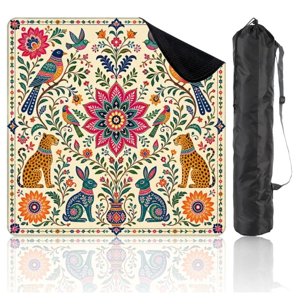 31.5" x 31.5" Mahjong Mat with Carrying Bag Colorful Folk Art Birds Non-Slip Noise Reduction Game Mat for American Mahjong Table Cover Game Night Decor Hostess Gift