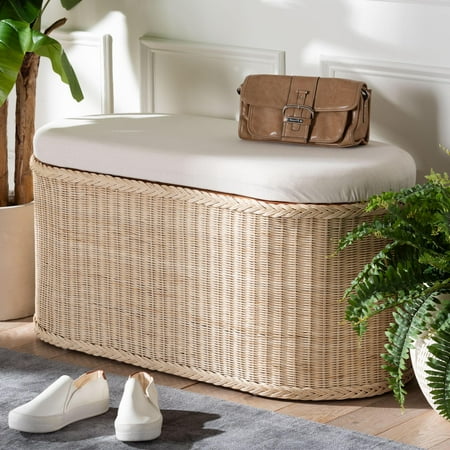 bali & pari Barid Boho Storage Bench, 39"W, Oval, 19"H, Natural