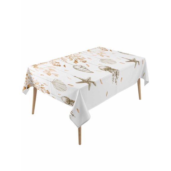 Orange Coastal Table Cloth, Summer Eucalyptus Leaves Beach Ocean Starfish Waterproof Tablecloth for Rectangle Tables, Washable Fabric Table Cover for Restaurant Kitchen Dining Tables 54"x108"