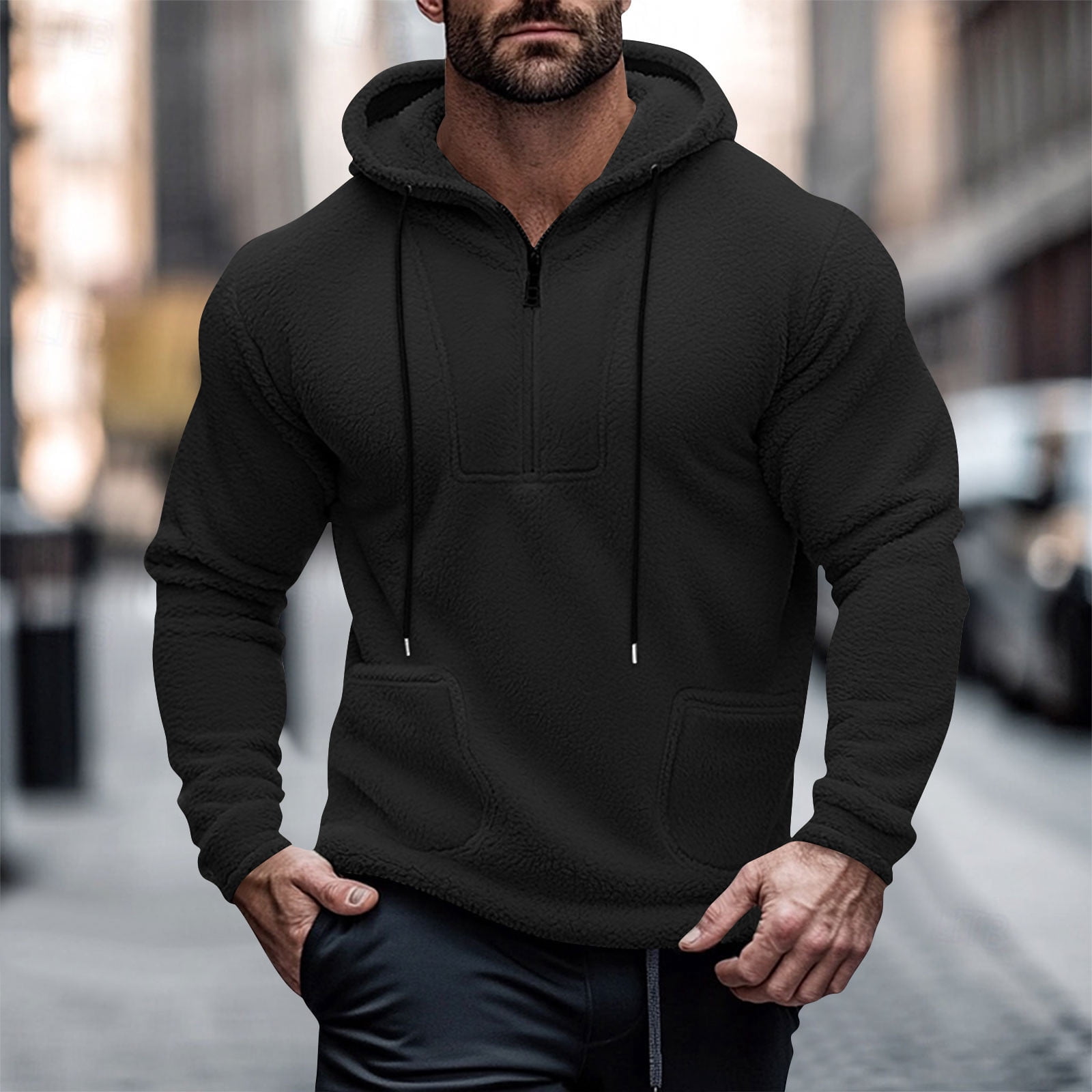 Paiwinds Men's Vintage Full-Zip Fleece Hoodie, Plush Polyester with Adjustable Hood, Retro Casual Sweatshirt in Army Green
