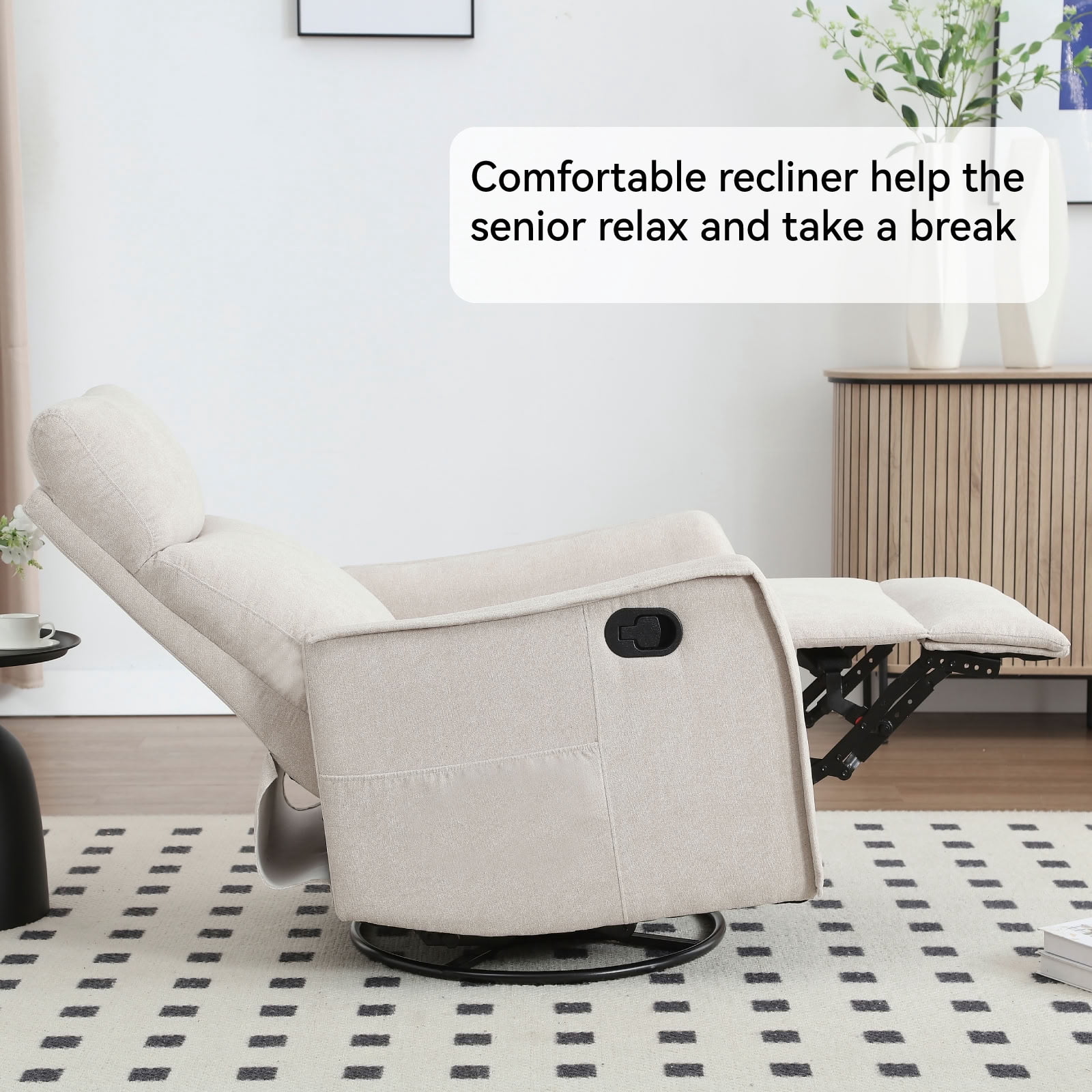 MAYEERTY 360 Degree Swivel Rocker Recliner Chair, Manual Recline Glider Chair with 8 Vibration Massage Nodes & Lumbar Heating, for Living Room Nursery