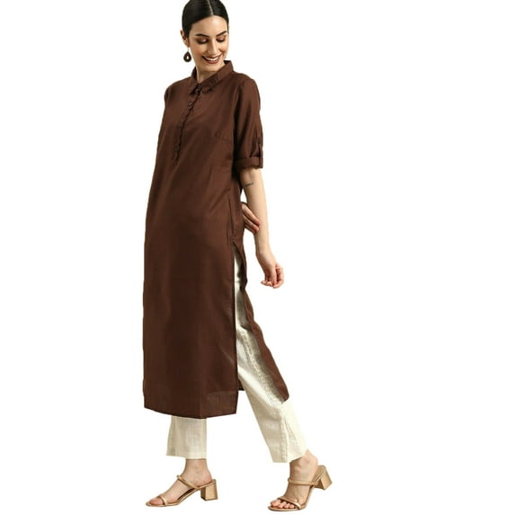 eloria Women's Fashion Collar Neck Design Indian Stylish Solid Kurti Dress