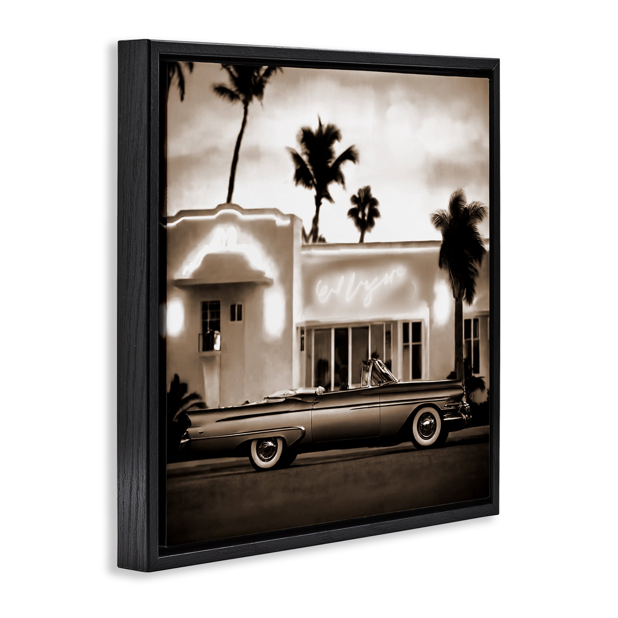 Stupell Industries Sepia Classic Car Transportation Painting Black Floater Framed Canvas Art Print Wall Art, 25 x 25