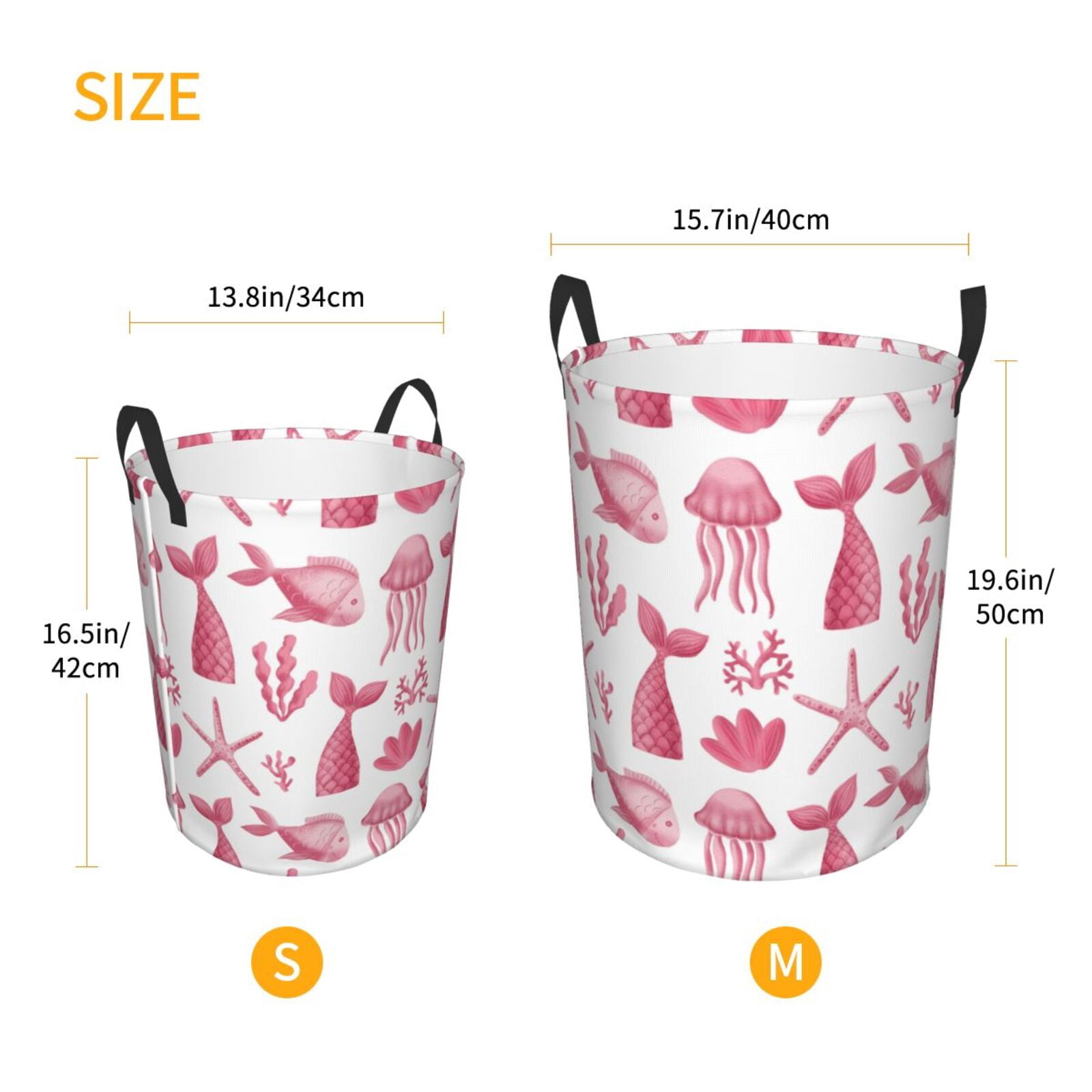 Large Laundry Basket with Handles - Pink Fish Jellyfish Kids Baby Dirty Clothes Laundry Hamper for Bedroom Aesthetic