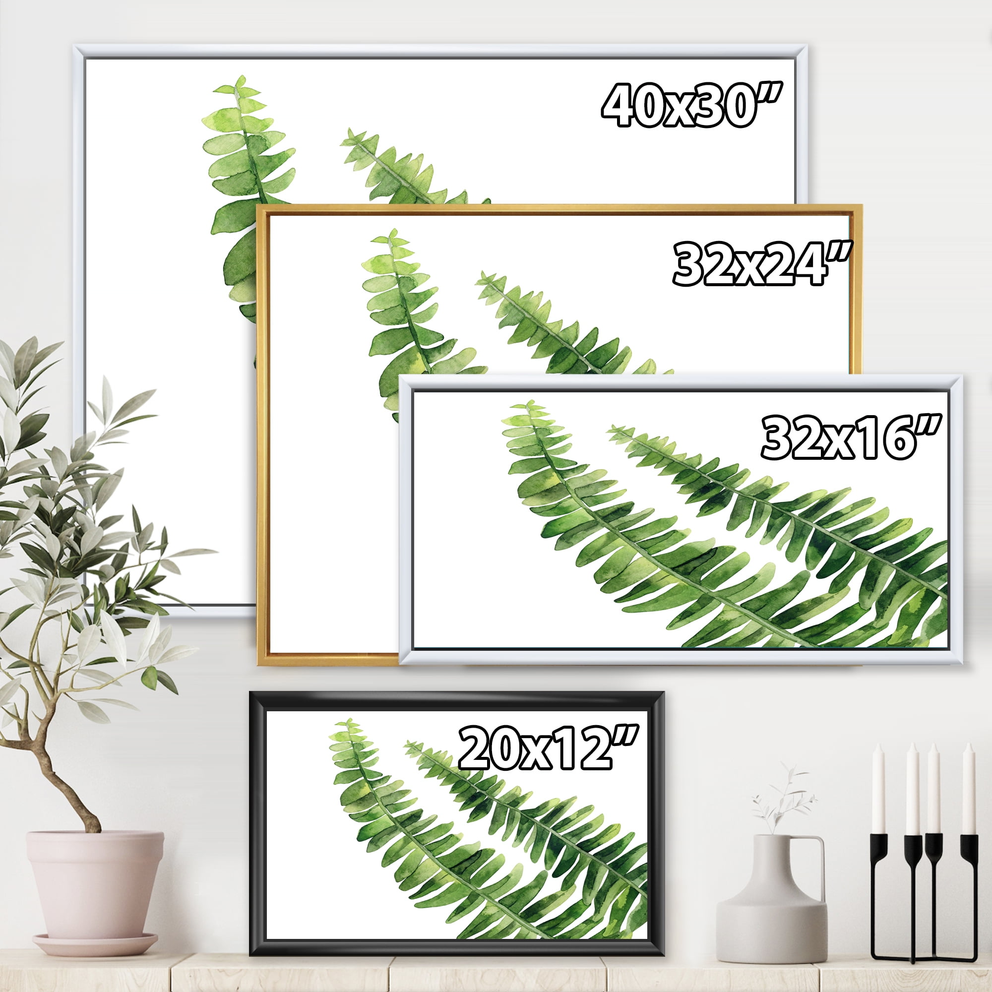 Designart 'Fern Plant Leaves Detail I' Farmhouse Framed Canvas Wall Art Print