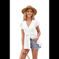 thumbnail image 3 of Blusa Informal de Corta con Cuello en V y Volantes para Mujer, Camisa de Botones para Oficina, Color , Talla XL, 3 of 8