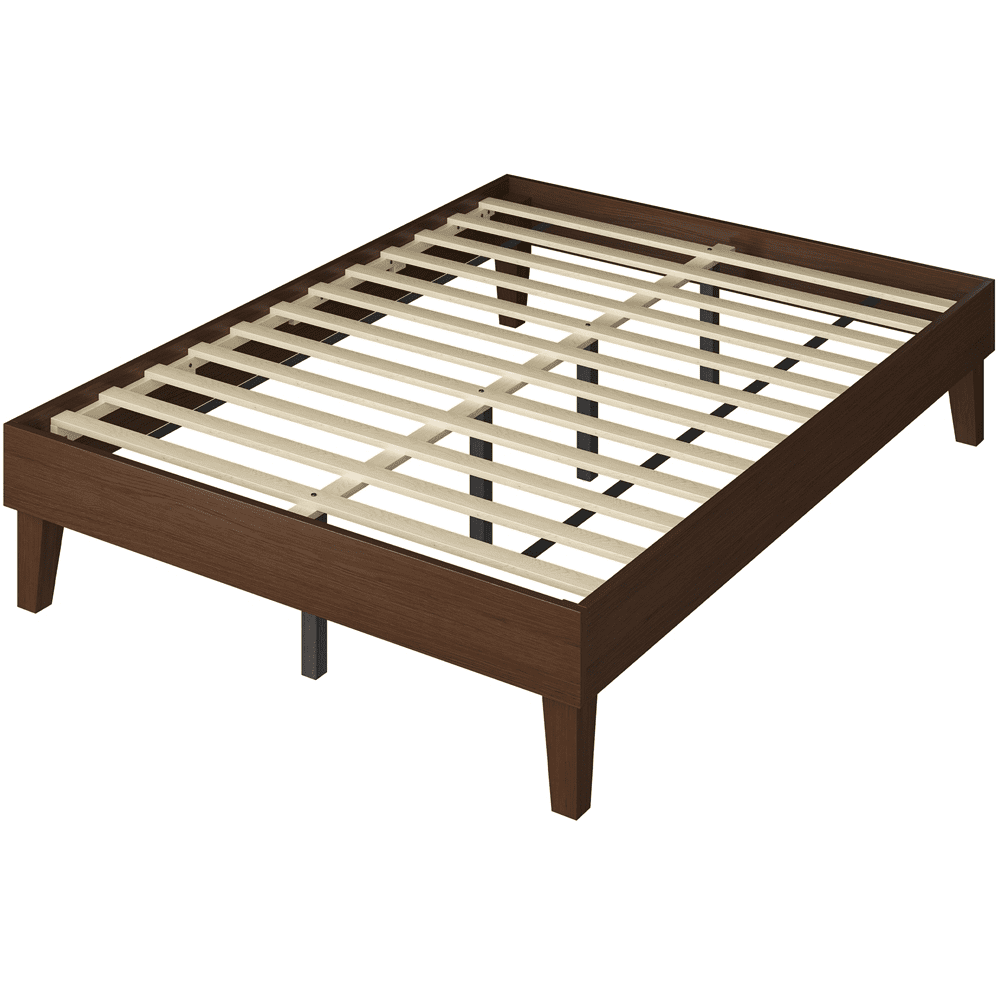 Renwick Full Size Wood Platform Bed Frame for Adult, Dark Walnut