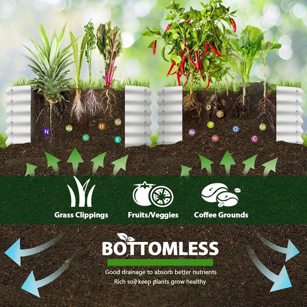 ANLEOLIFE 2-Pack 4ft x 18” Tall Galvanized Raised Garden Beds Outdoor, Round Metal Planter Box for Planting Vegetables Flowers Herb, Anti-Rust, Antique White