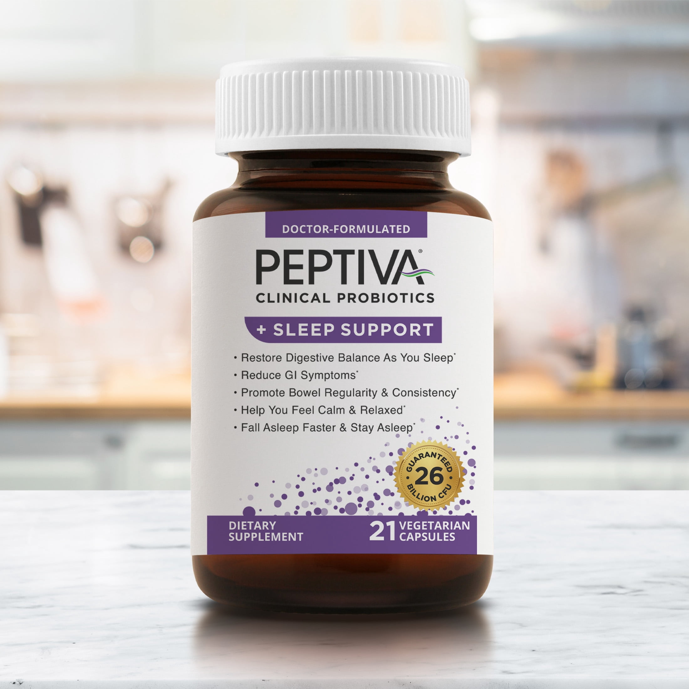 Peptiva Probiotics + Sleep Support, 26 Billion CFUs, Multi-Strain Probiotics, 21 Count, Adult