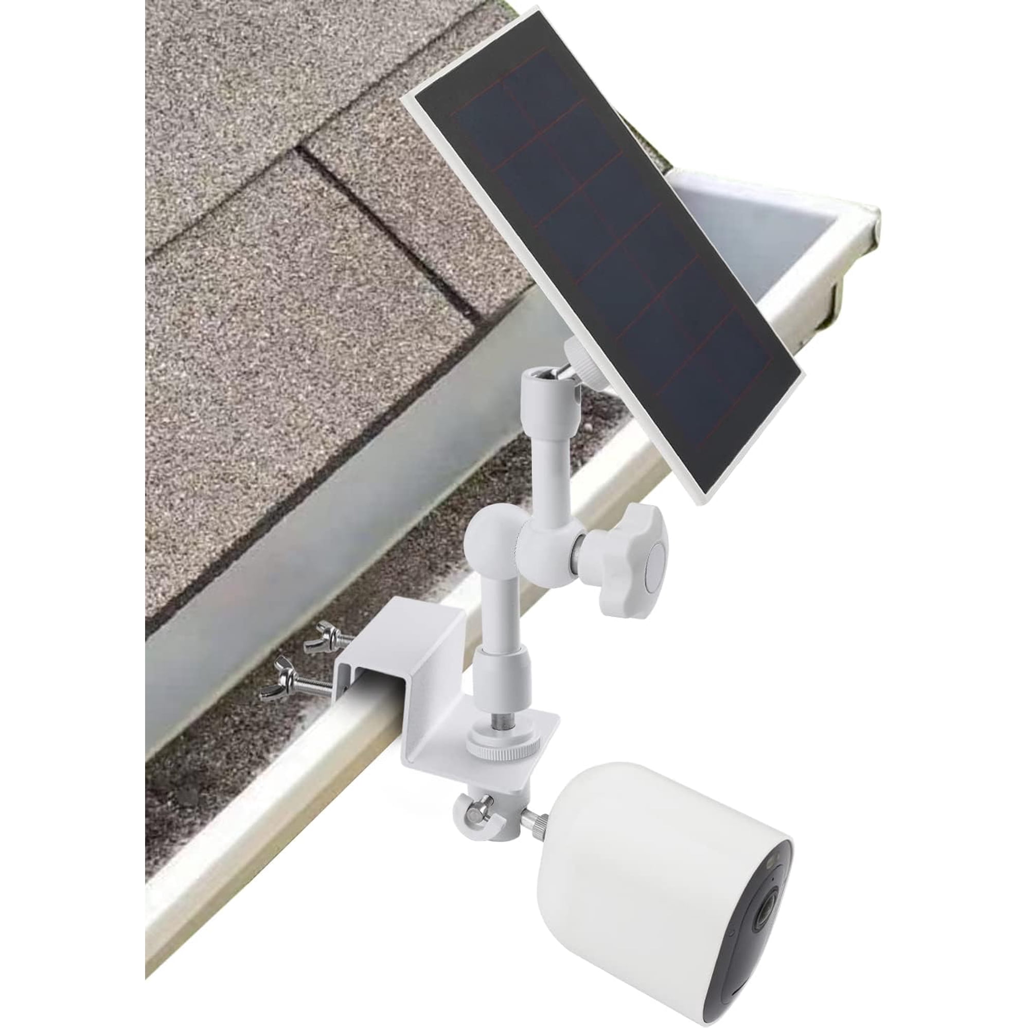 2-in-1 Weatherproof Gutter Mount for Arlo Solar Panel and Arlo Pro/Arlo Pro 2/Arlo Pro 3/Arlo Pro 4/Arlo Ulra Security Camera, Perfect Angle to Get Adequate Sunlight - White
