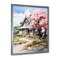 thumbnail image 2 of Designart "Bungalow Blossom by the Lake I" Landscapes Framed Wall Art - Coastal Pink Landscape Cottage Hallway Framed Wall Art Decor, 2 of 6