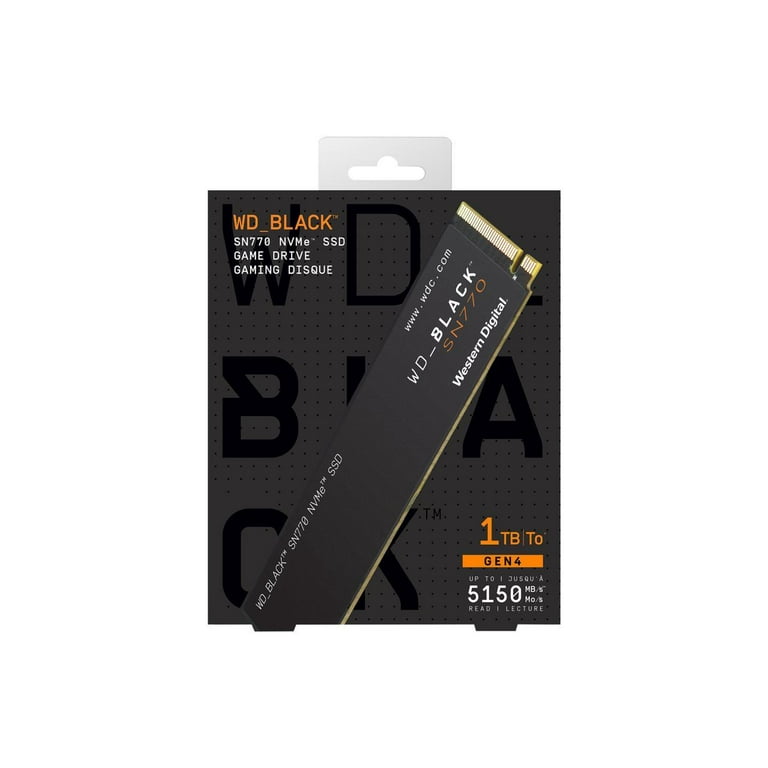 Western Digital WD_BLACK SN770 M.2 2280 1TB PCIe Gen4 16GT/s, up to 4 Lanes Internal Solid State Drive (SSD) WDS100T3X0E Western Digital WD_BLACK SN770 M.2 2280 1TB PCIe Gen4 16GT/s, up to 4 Lanes Internal Solid State Drive (SSD) WDS100T3X0E