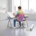 thumbnail image 3 of Deluxe Craft Station with Stool, Adjustable Drafting & Art Desk with Storage Shelves, Pencil Ledge, Wire Drawer, 45° Tilting Top, Steel Frame, Silver / White, 3 of 5