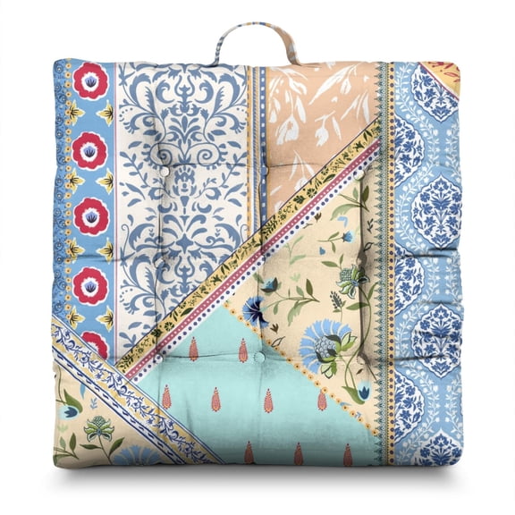 Bohemian Ethnic Rustic 24" Oversized Zabuton Floor Cushion - Colorful Hippie Exotic Meditation Seat with 9-Point Stitching, Earthy Tribal Style for Home Decor & Relaxation