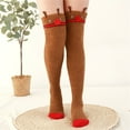 thumbnail image 1 of Chaussettes de Sol Chaudes pour Femmes en Molleton Corail Épaissi à Rayures Dessin Animé 2 Pcs Bas Bas Bas de compression Brun, 1 of 3