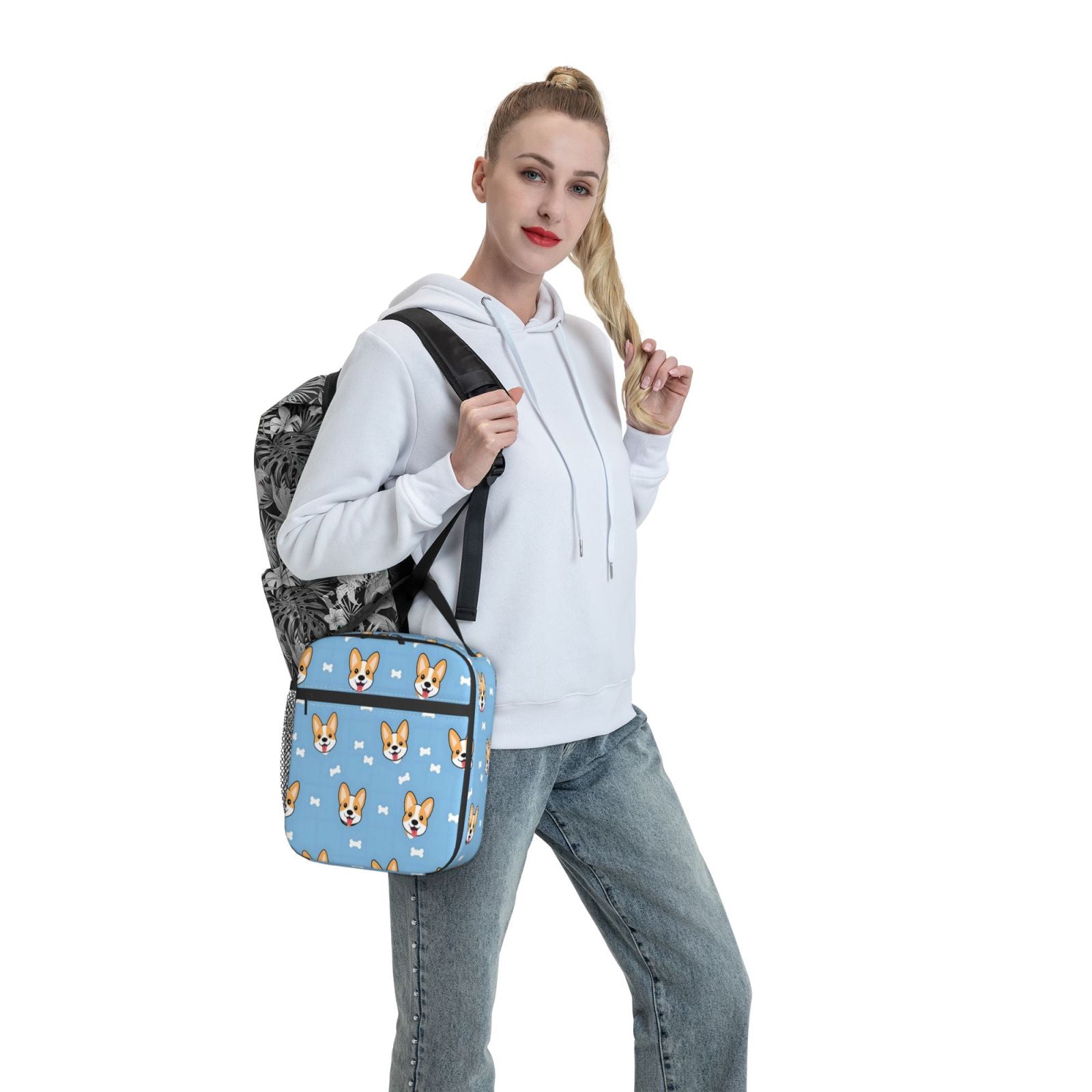 Lunch Bag For Women Men Insulated Portable Lunch Box Bento Box Office Picnic Travel Cooler Bag Corgi And Bones (3)