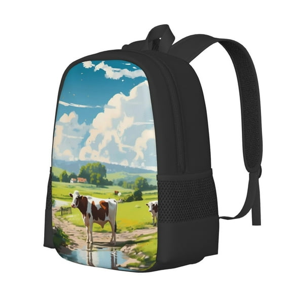 Saiise Countryside Farm Cow Print Backpack Large Capacity Lightweight Oxford Fabric Casual Travel Bag for Men and Women