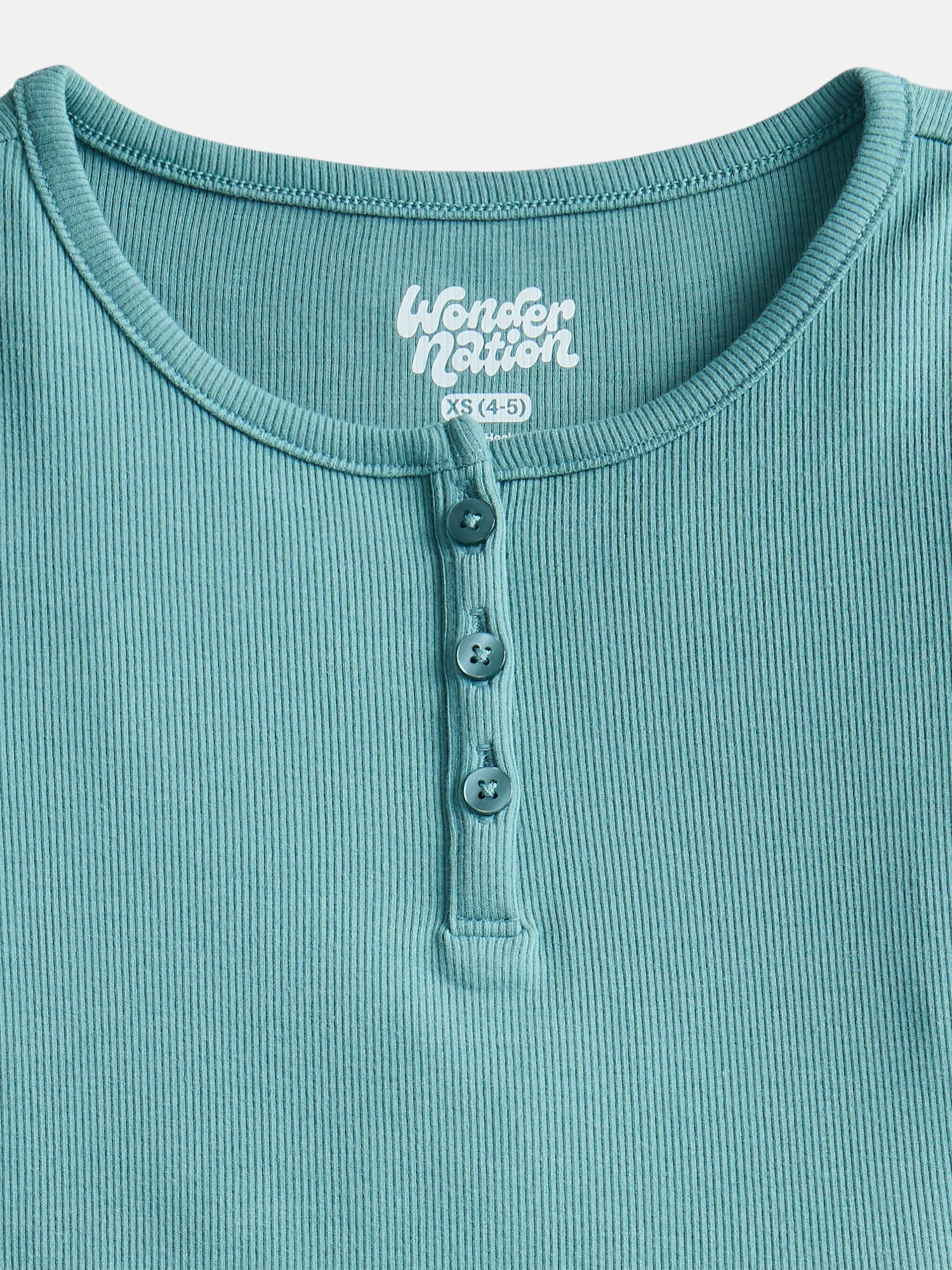 Wonder Nation Girls' Ribbed Henley Dress with Short Sleeves, Sizes 4-18