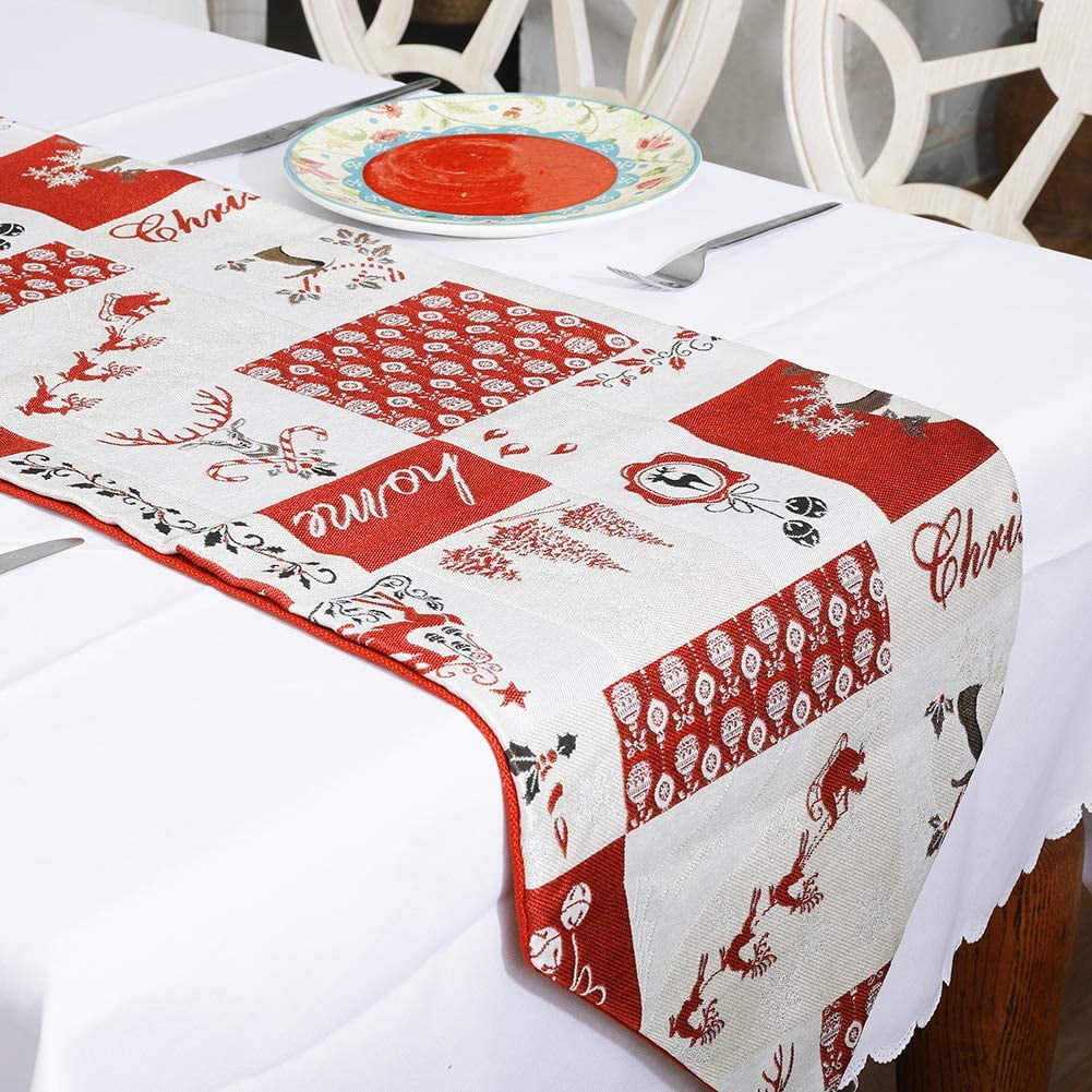 Christmas Table Runner Felt Table Cover Cloth Xmas Tablecloth Festival Decor 