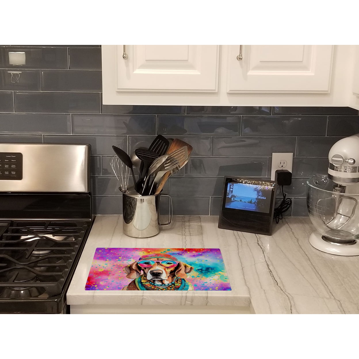 Weimaraner Hippie Dawg Glass Cutting Board Large 12 in x 15 in