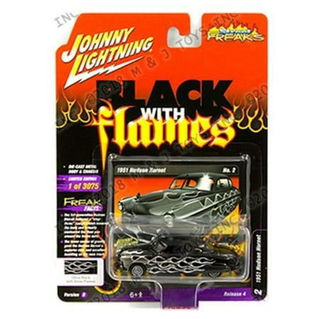 Johnny Lightning Street - JOHNNY LIGHTNING 1:64 STREET FREAKS 2018 RELEASE 4 VERSION B - 1951 HUDSON HORNET (BLACK WITH GREY FLAMES) JLSP052-24B
