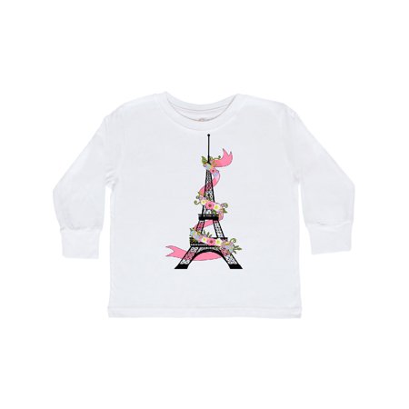 

Inktastic Eiffel Tower in Paris with Flowers and Pink Banner Gift Toddler Boy or Toddler Girl Long Sleeve T-Shirt