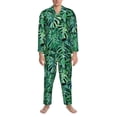 thumbnail image 3 of Naloa Monstera Leaves Men’s Pajamas Set - Long Sleeve Button Down Sleep Shirt and Pajama Bottoms Sleepwear Set-XX-Large, 3 of 7