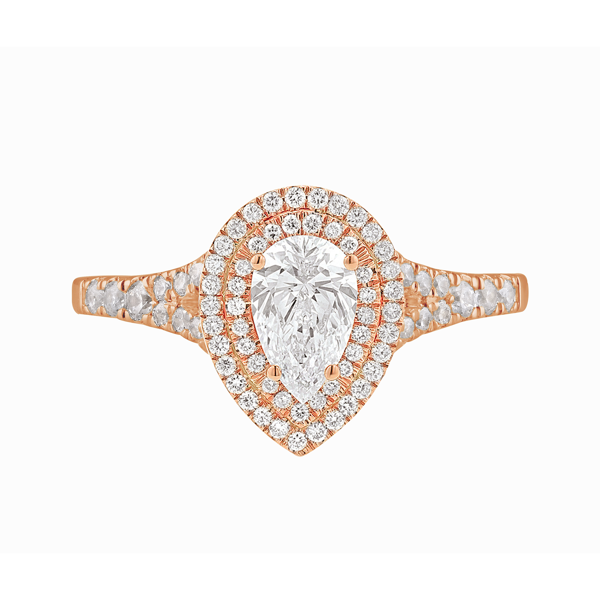 Arista 0.88 ct Pear Swarovski Diamonds Women's Double Halo Engagement Ring Pink plated Sterling Silver