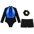 thumbnail image 4 of Alvivi Girls Gymnastics Leotards with Shorts Tumbling Dance Biketards Matching Hair Scrunchie Blue&Black 8, 4 of 7