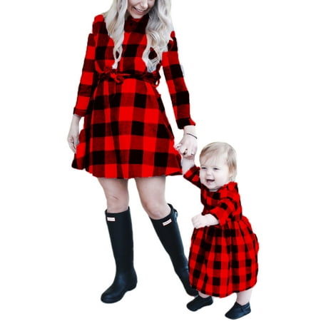 

FSDJHSDH Mommy and Me Christmas Dress Long Sleeve Plaided Xmas Family Matching Dresses