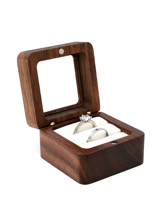 Wooden Wedding Rings Jewelry Organizer Travel Display Case Portable Rings Case