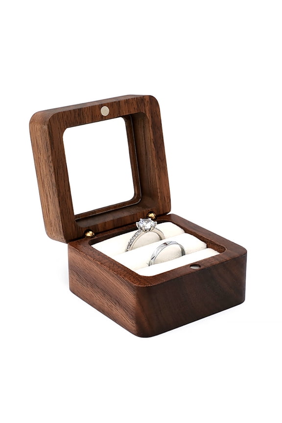 Wooden Wedding Rings Jewelry Organizer Travel Display Case Portable Rings Case