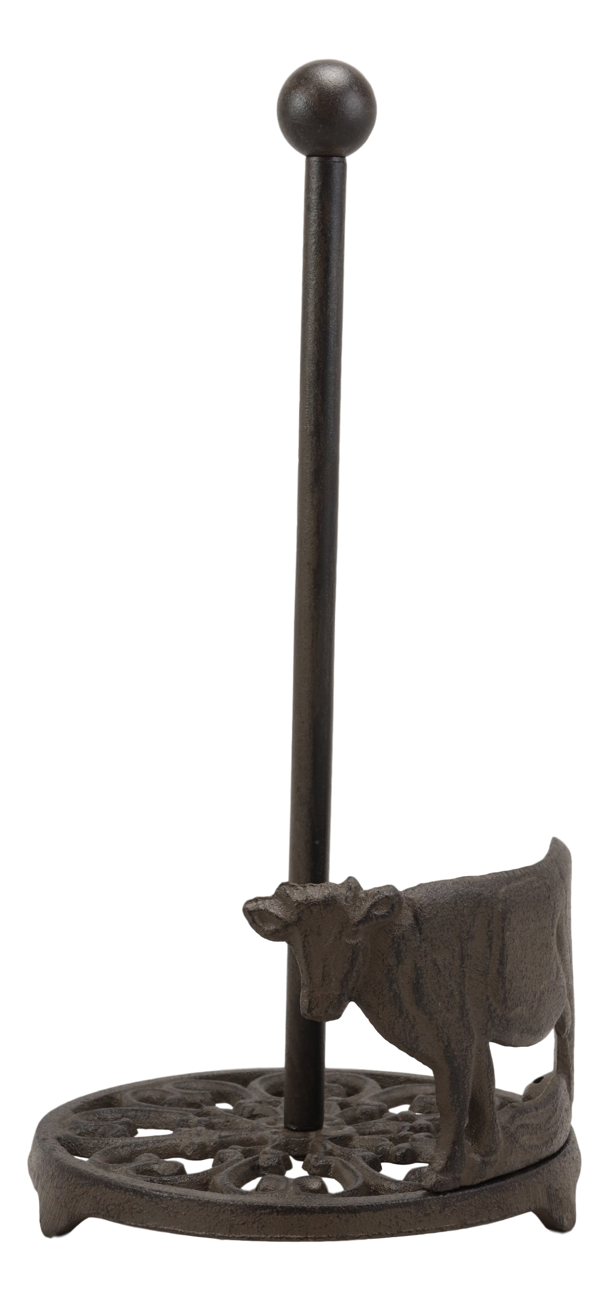 Cast Iron Rustic Holstein Cow With Scroll Art Kitchen Paper Towel Holder Stand