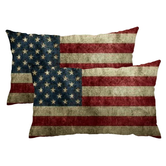 Heduofu American Flag Lumbar Throw Pillow Covers 12x20 Set of 2 Vintage Flag Decorative Pillow Covers Outdoors Pillowcase Cushion Case Farmhouse Home Decor for Sofa Couch Bed 12x20inch