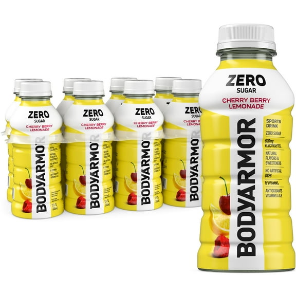 BODYARMOR Zero Sugar Cherry Berry Lemonade Electrolyte Sports Drink, 12 fl oz, 8 Pack Bottles