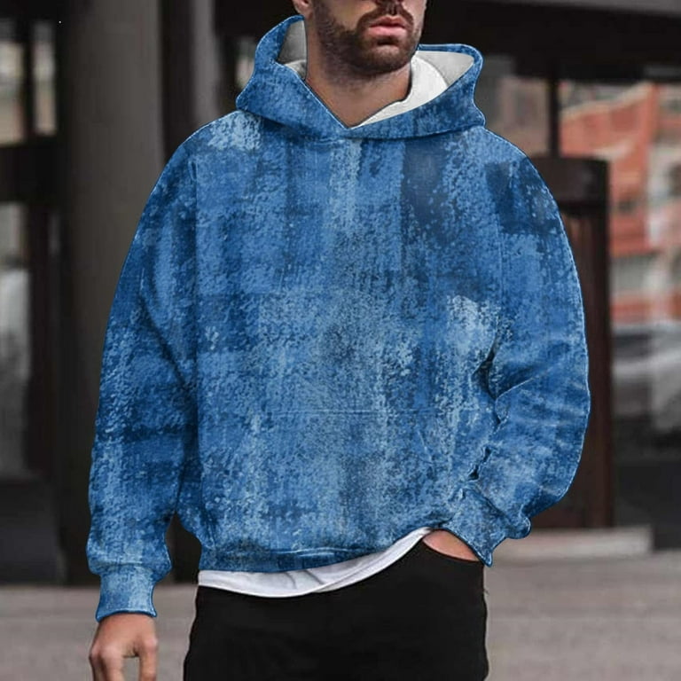 SMihono Mens Thick Hoodie Tunic Sweatshirt Front Pockets Dressy Casual Fall  Winter Fall Tops Tops Fashion Trendy 2023 Relaxed Drop Long Sleeve Blouse  Vintage Solid Tie Dye Pullover Blue 12 