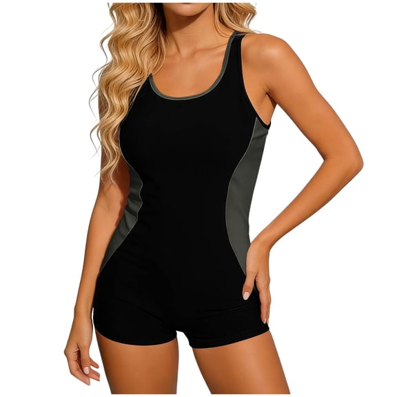 MGDXOX Womens Boyleg Racerback One Piece Swimsuit Athletic Full Coverage Swimwear Lap Swimming Suit Gray S