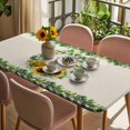 thumbnail image 3 of Spring Eucalyptus Sunflower Table Cloths for 4 Foot Rectangle Tables, Farmhouse Birds Rustic Burlap Patio Waterproof Elastic Fitted Tablecloths, Washable Rectangular Table Cover for Camping, 3 of 8