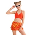 thumbnail image 6 of Staki Toddler Swim Set Girl's 3 Piece Cute High Waisted Ruffle Trim Swimsuit Bikini Sets with Beach Skirt 8-13Y(Orange,10-11 Years), 6 of 7
