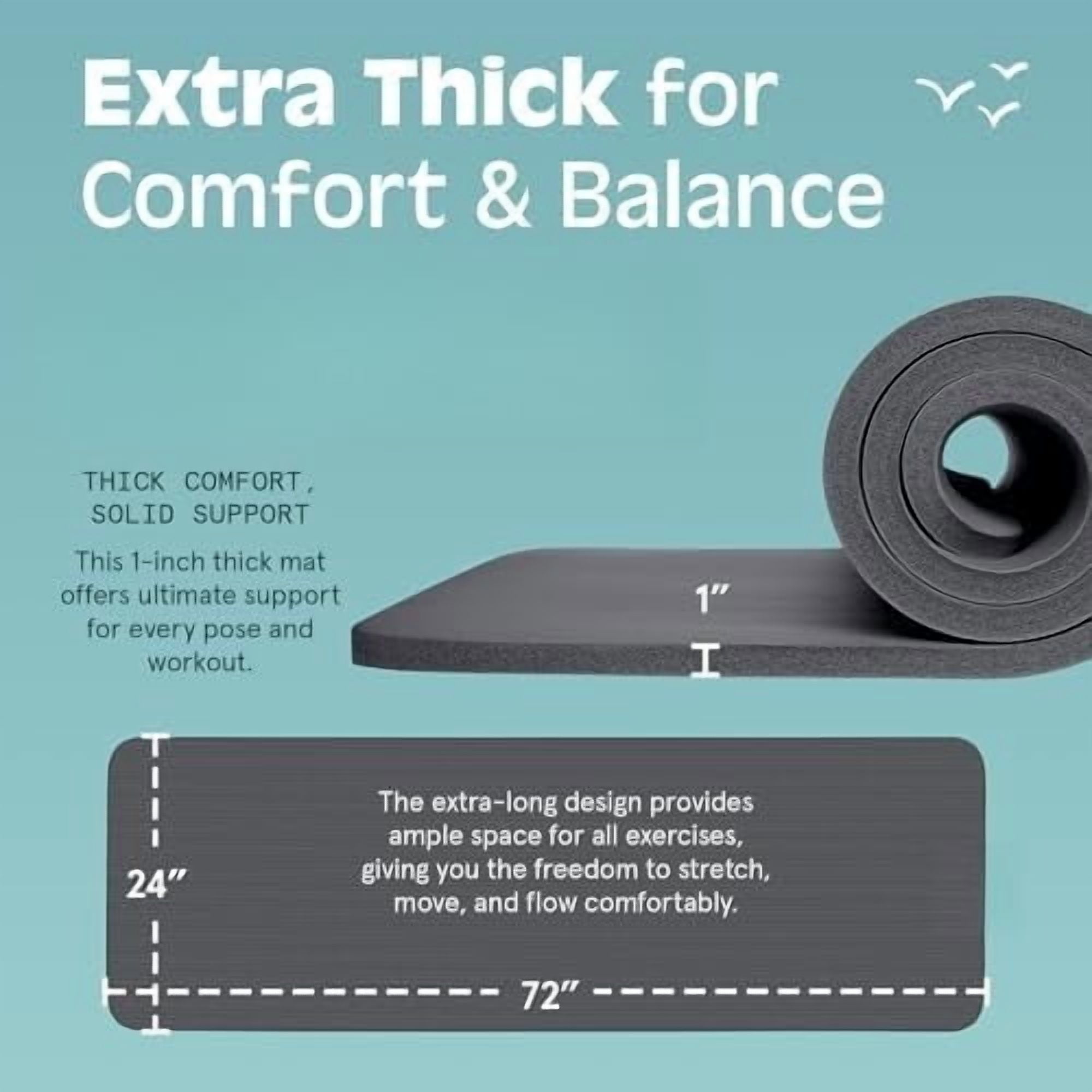 Solana Yoga Mat 1" Thick w/Nylon Strap for Men & Women - Non Slip Exercise Mat for Home Yoga, Pilates, Stretching, Floor & Fitness Workouts Graphite,1 inch