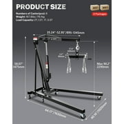 Towallmark 2-Ton Folding Engine Hoist Cherry Picker, 4400 LBS Engine Lift - Hydraulic Shop Crane w/ 6 Locking Wheels & 4 Boom Positions, Engine Crane for Workshop Warehouse Garage