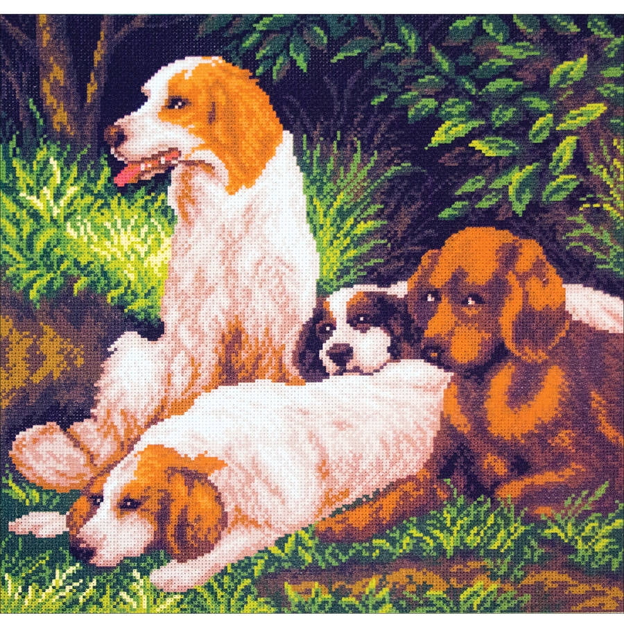 Collection D'Art Stamped Cross Stitch Kit, 41cm x 41cm, Dogs On A Rest