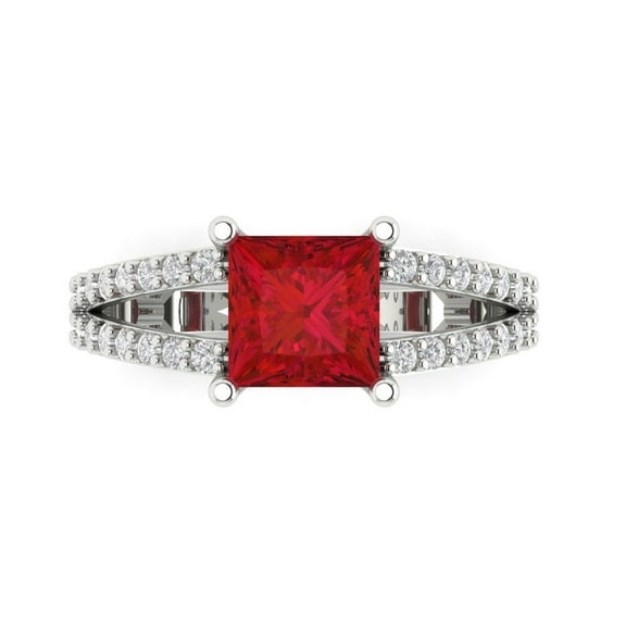 Solitaire with Accents Engagement Ring for Women - 2.48ct Simulated Ruby in 18K White Gold Promise Ring