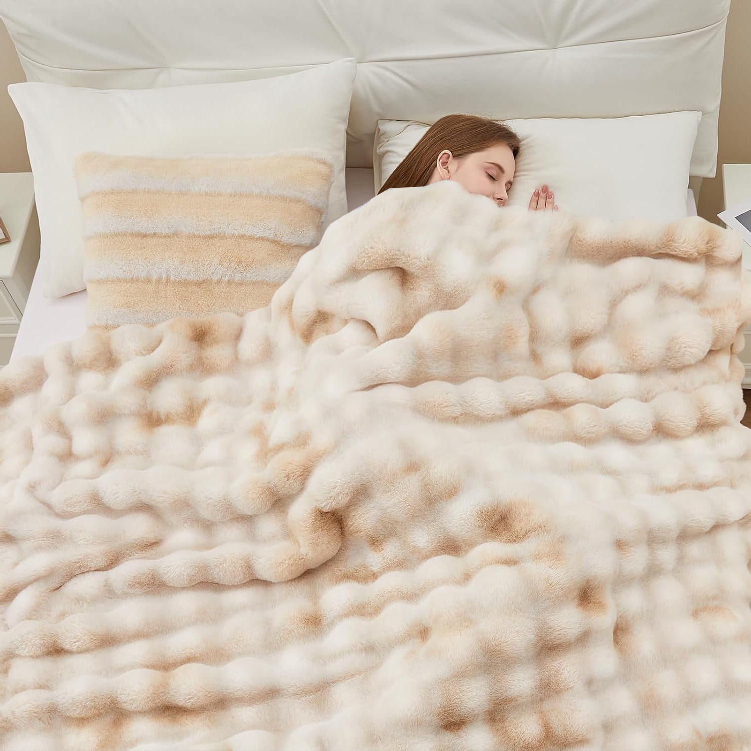 GHOUSE Faux Fur Blankets Fluffy Fuzzy Throw Blanket 50x60 Inches Tie-dyed Brown Blanket for Couch Chair Sofa
