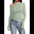 thumbnail image 2 of Blusas de Mujer con Hombros Descubiertos, Elegantes, de Larga, Asimétricas, Ajustadas, para Salir, de Otoño, con Frunces. Verde L, 2 of 8